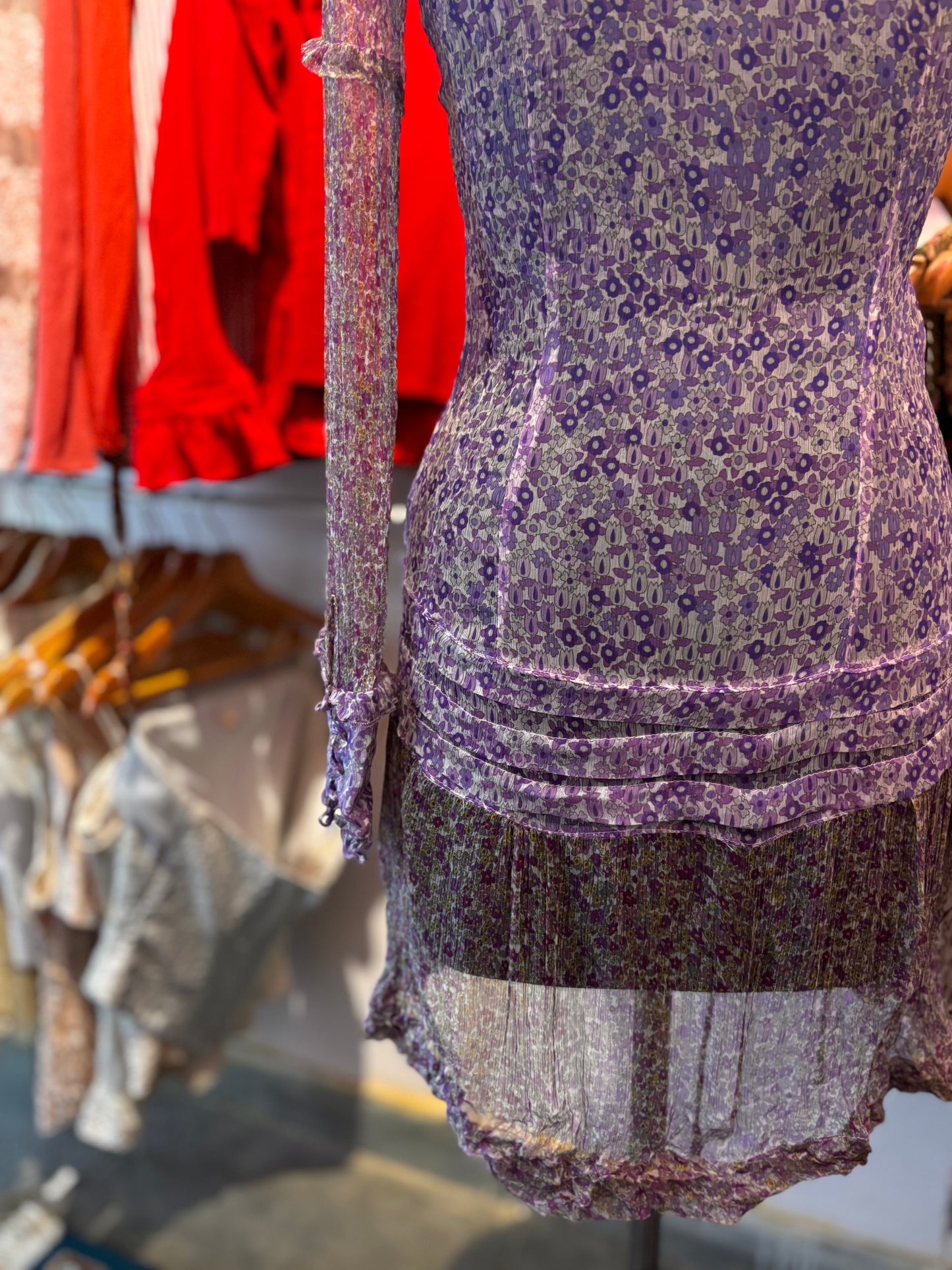 Paisley pleated chiffon dress