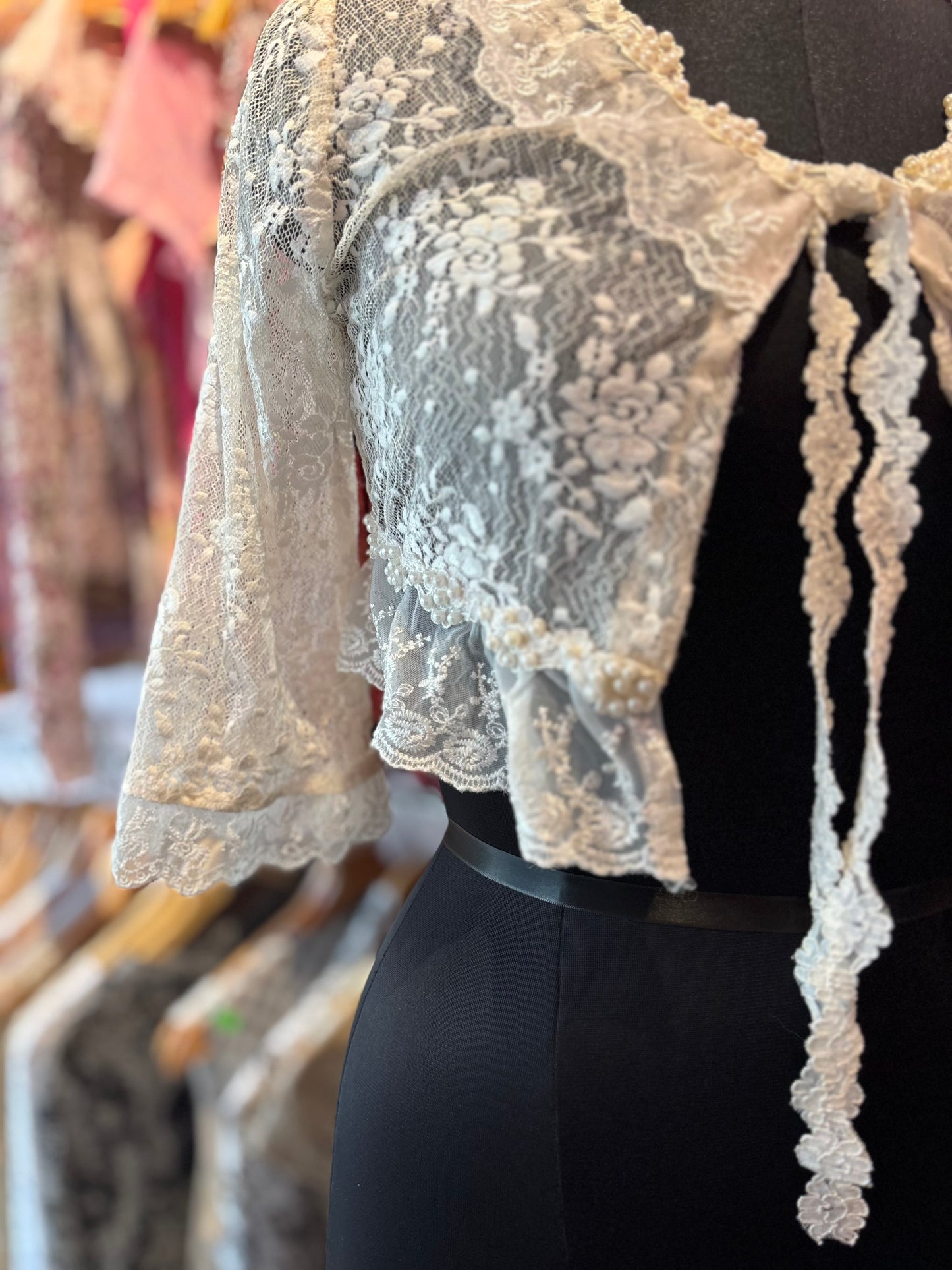 30’s lace with pearl details overwear