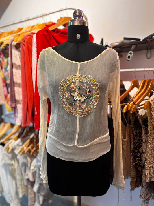 Elephant beaded silk top