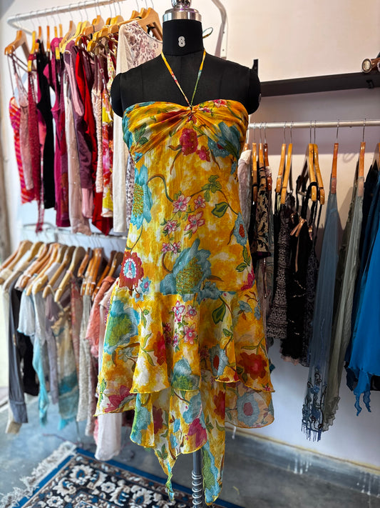 Floral halter neck sequins bead dress