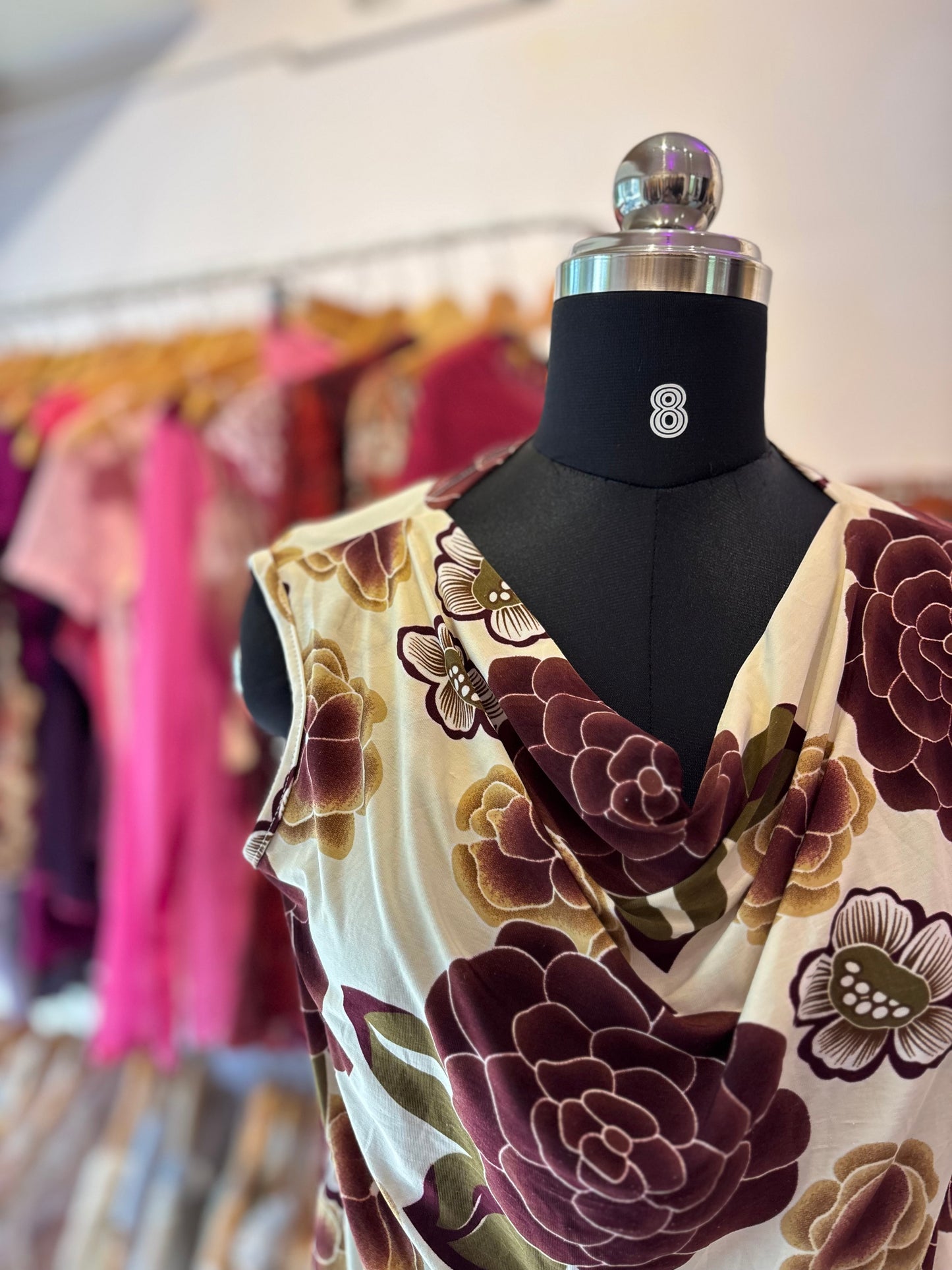 Purple flower cowl neck top