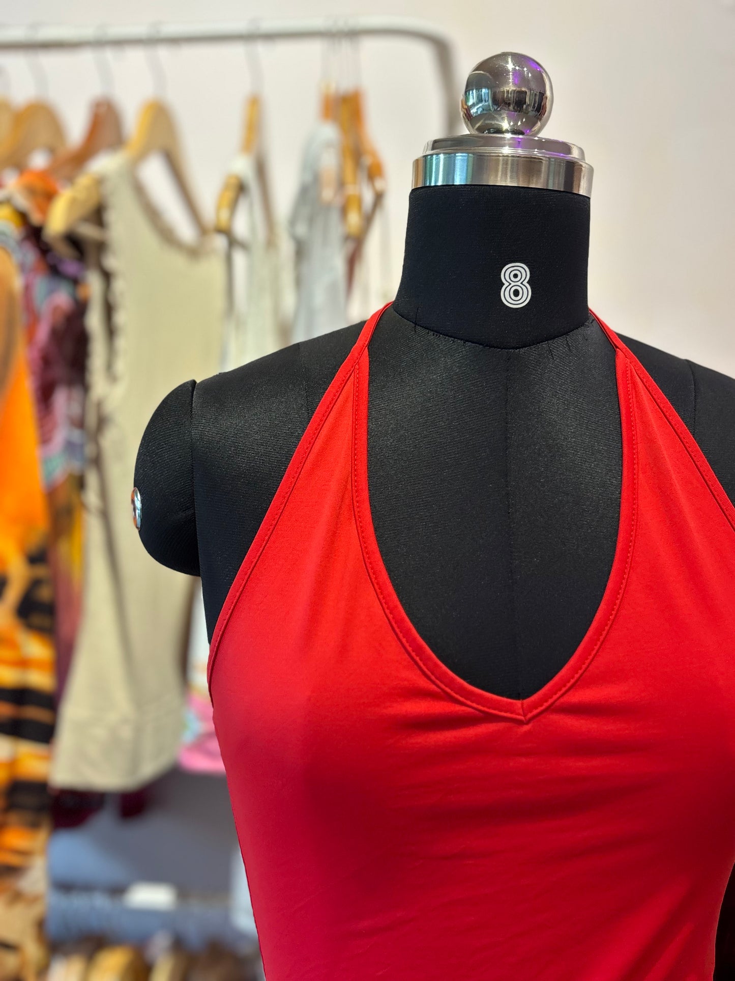 Red halter neck top