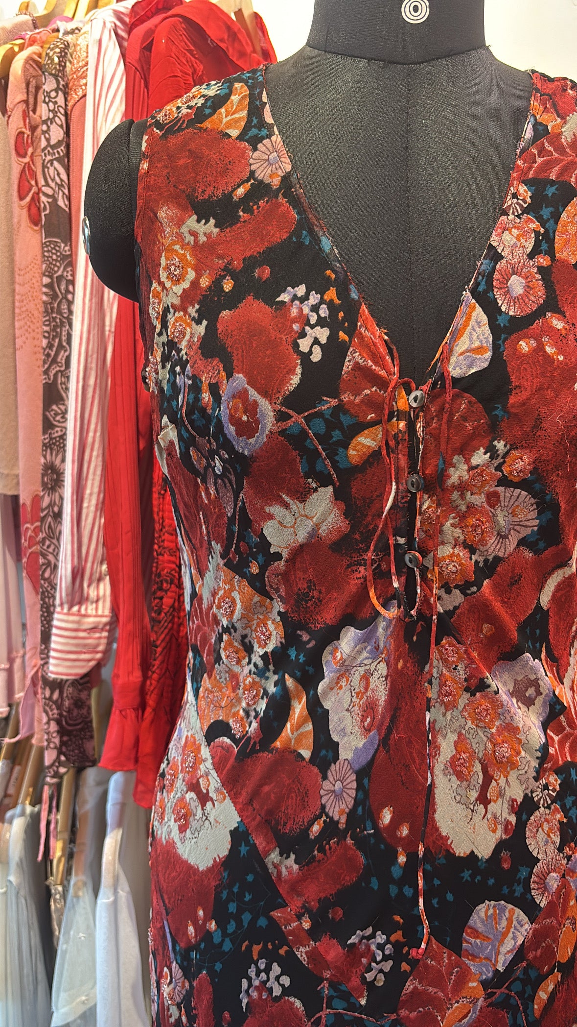 Timeless floral silk dress with bead details