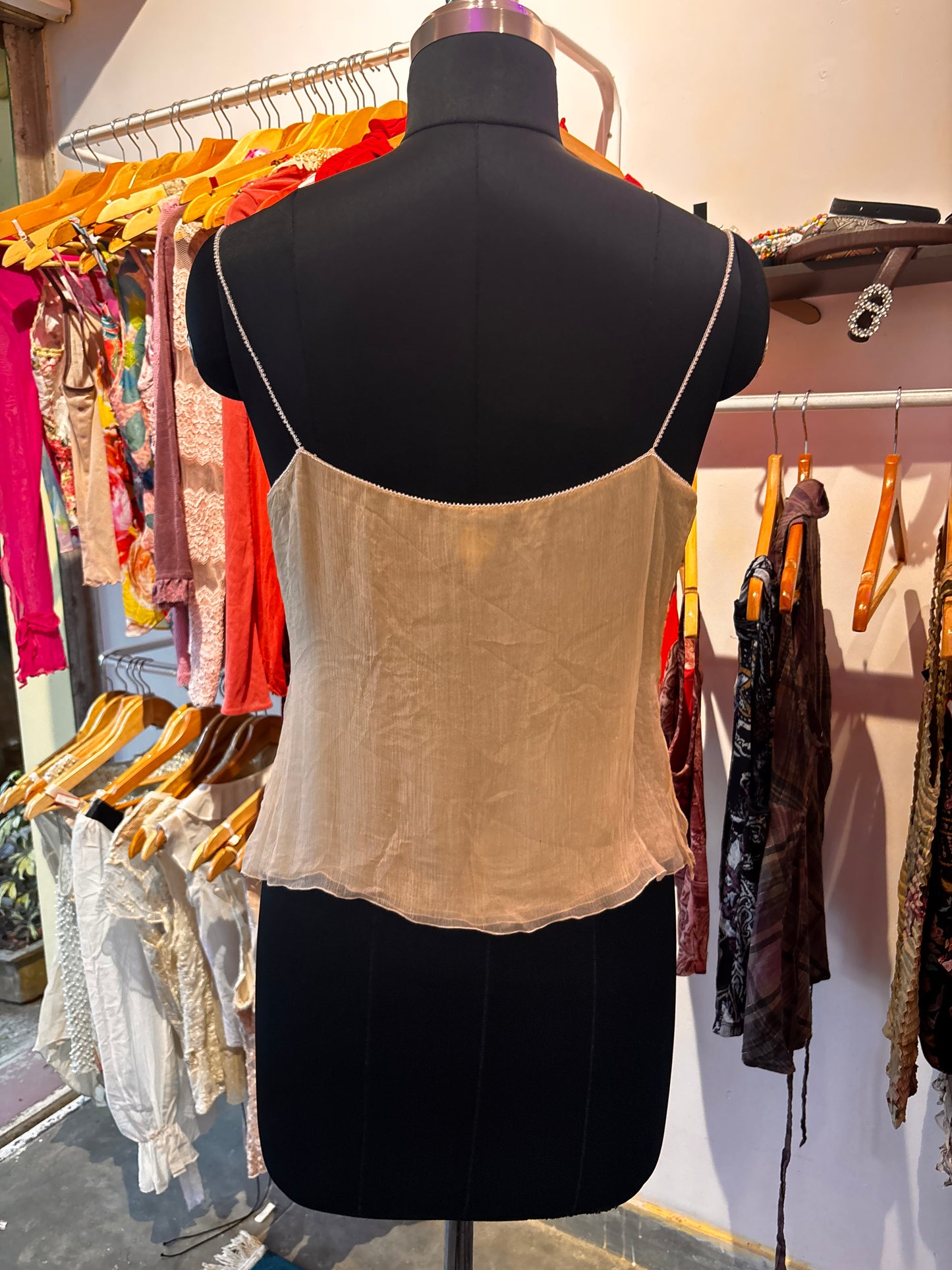 Beige beaded silk top