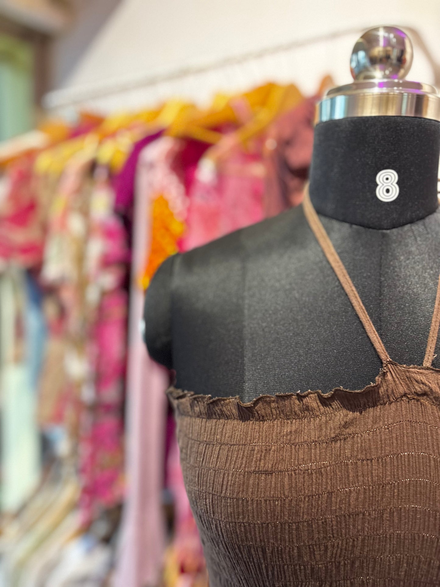 Coffee halter neck dress with sequins details