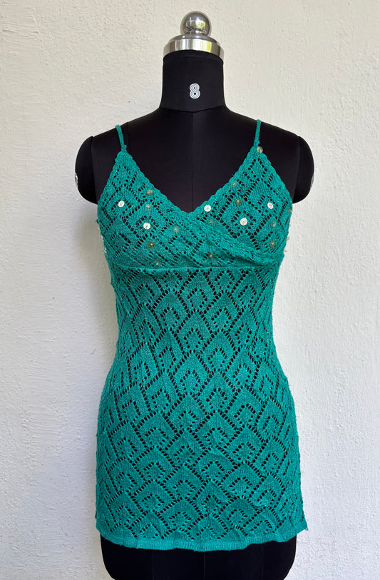Emerald crochet mini dress