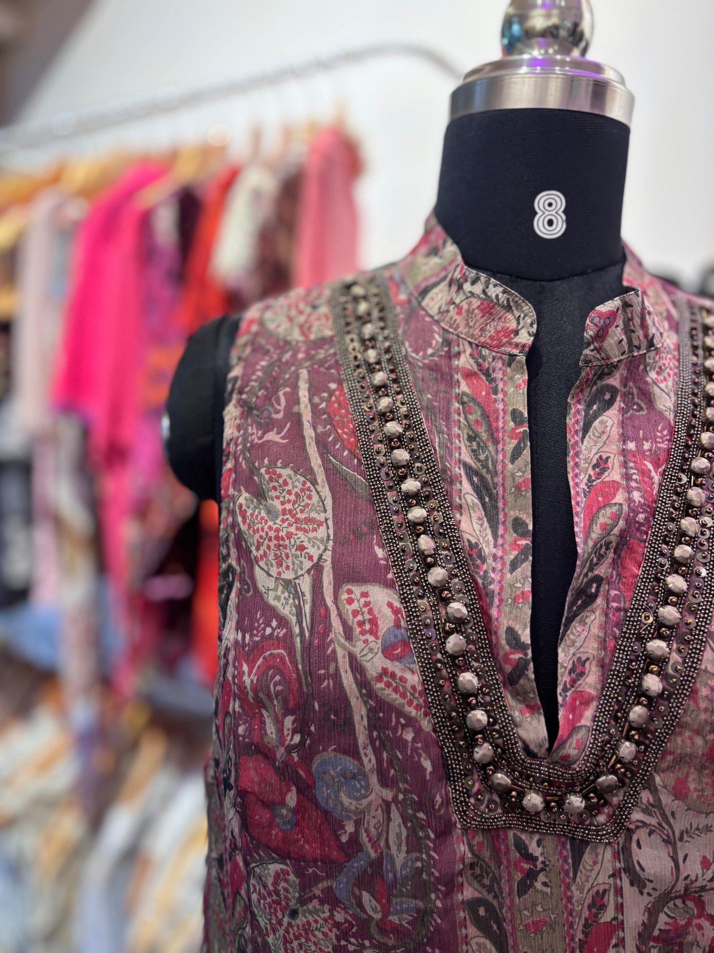 Beaded neck 100 percent silk tunic/short dress
