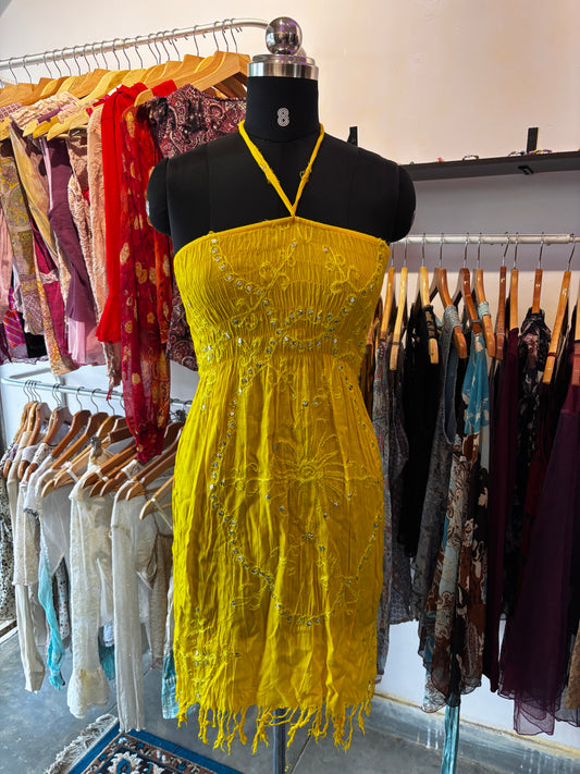 Yellow sequins work dress