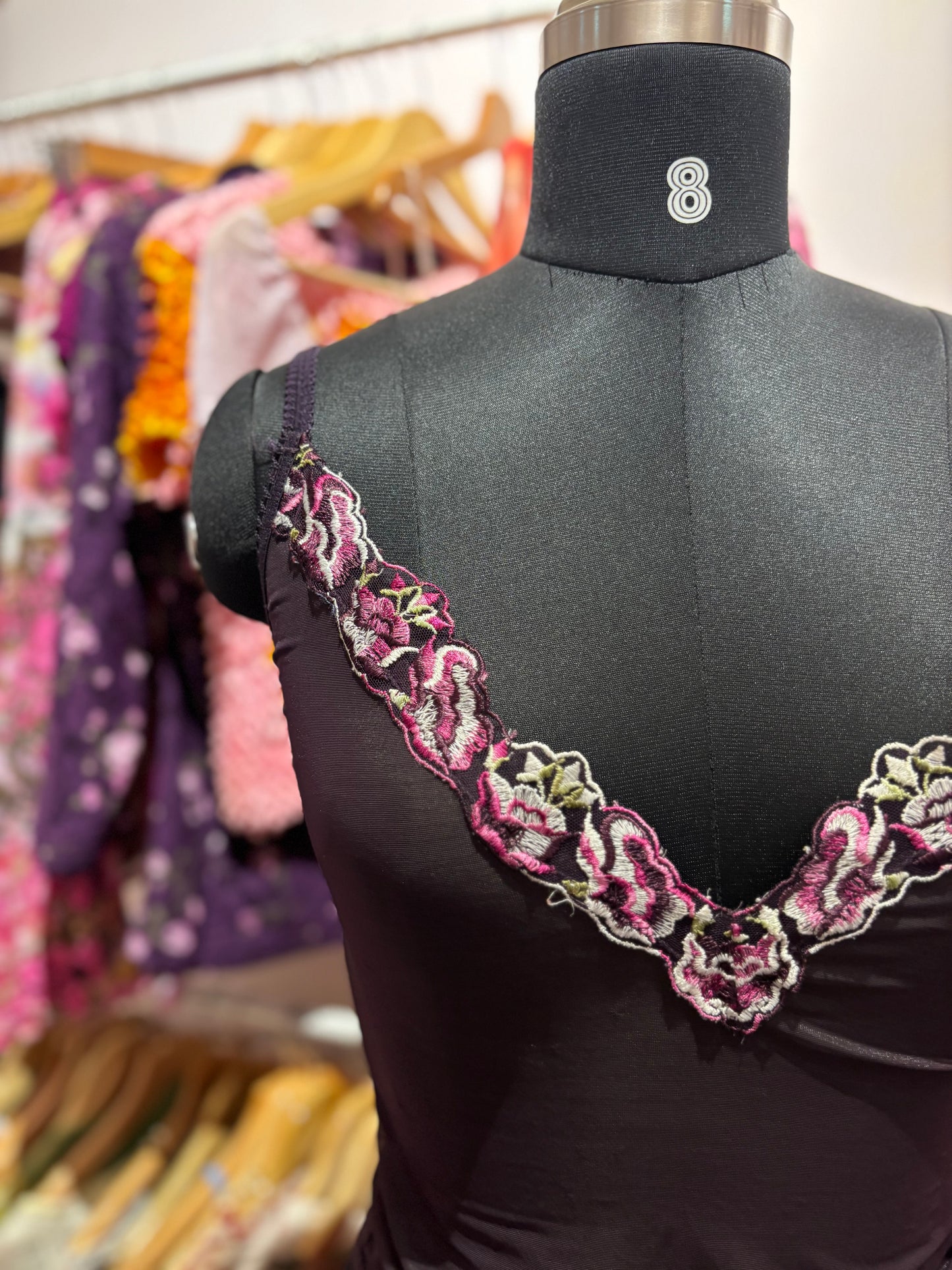 Purple embroidered neck cami