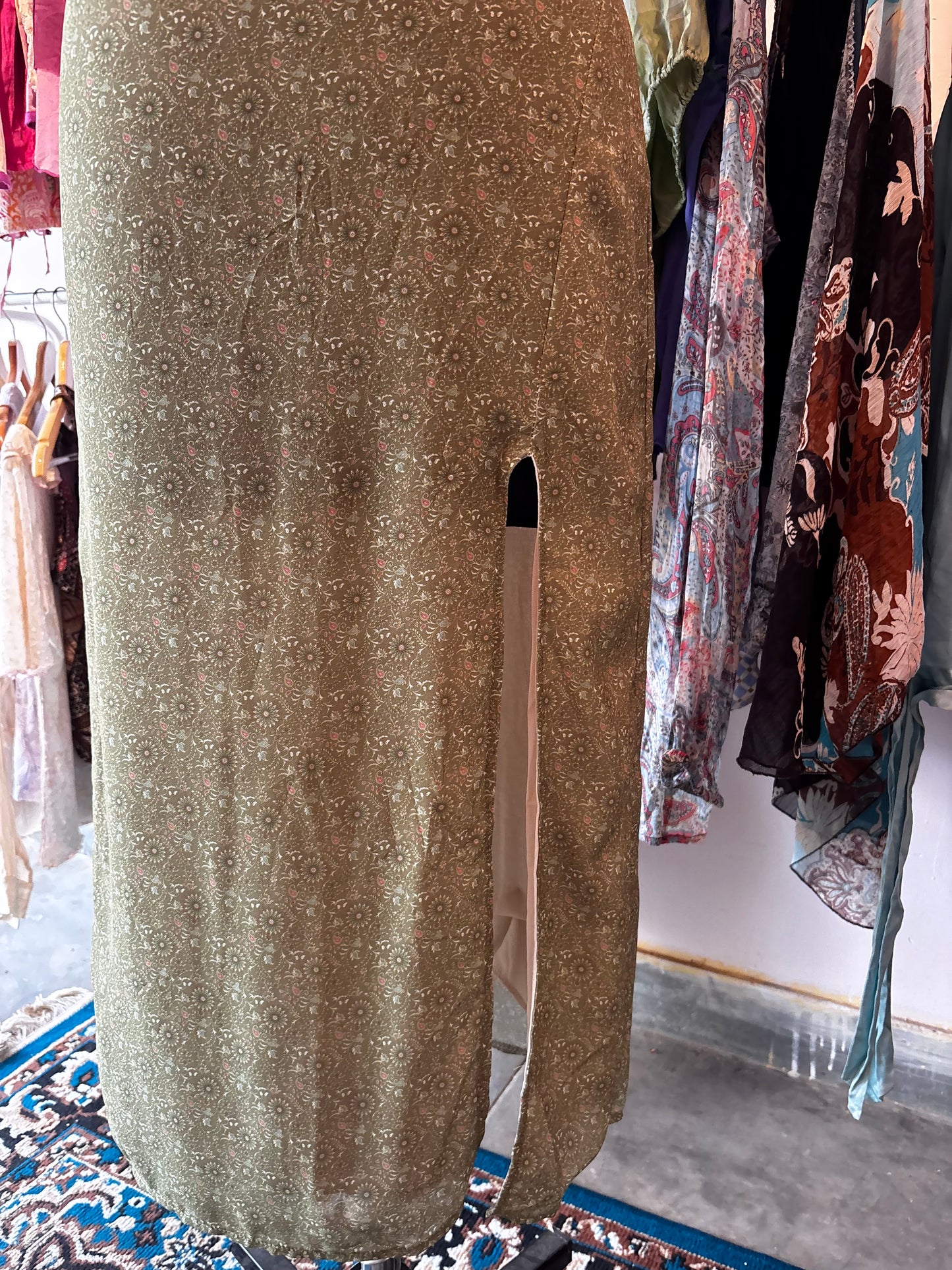 Green indie print dress