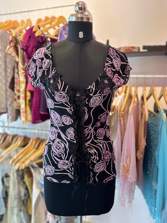 Roses corset top with embroidered patches