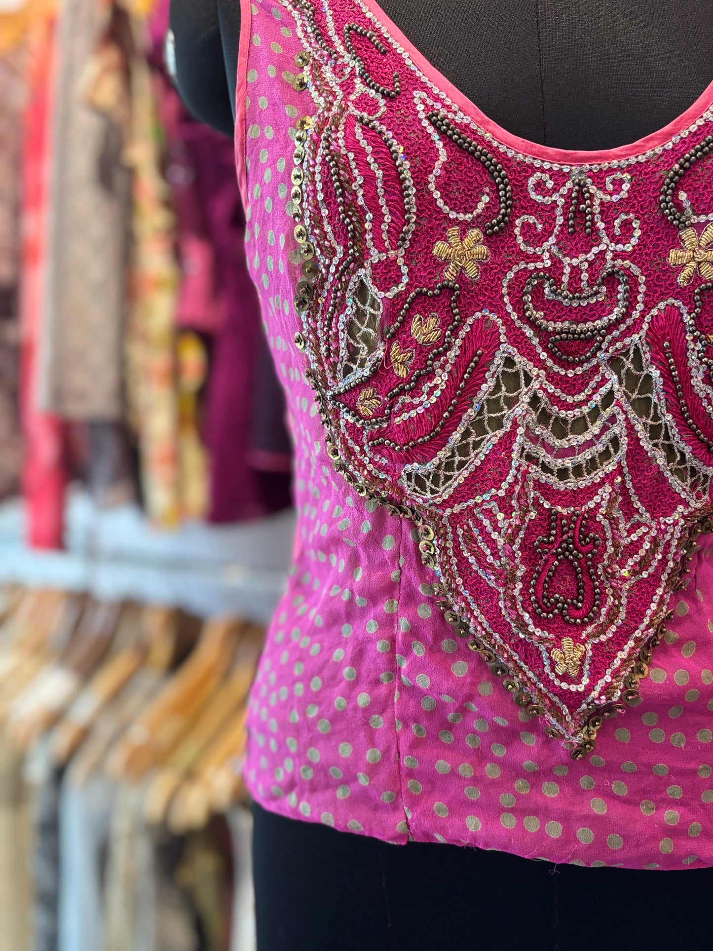 Pink indie beaded top