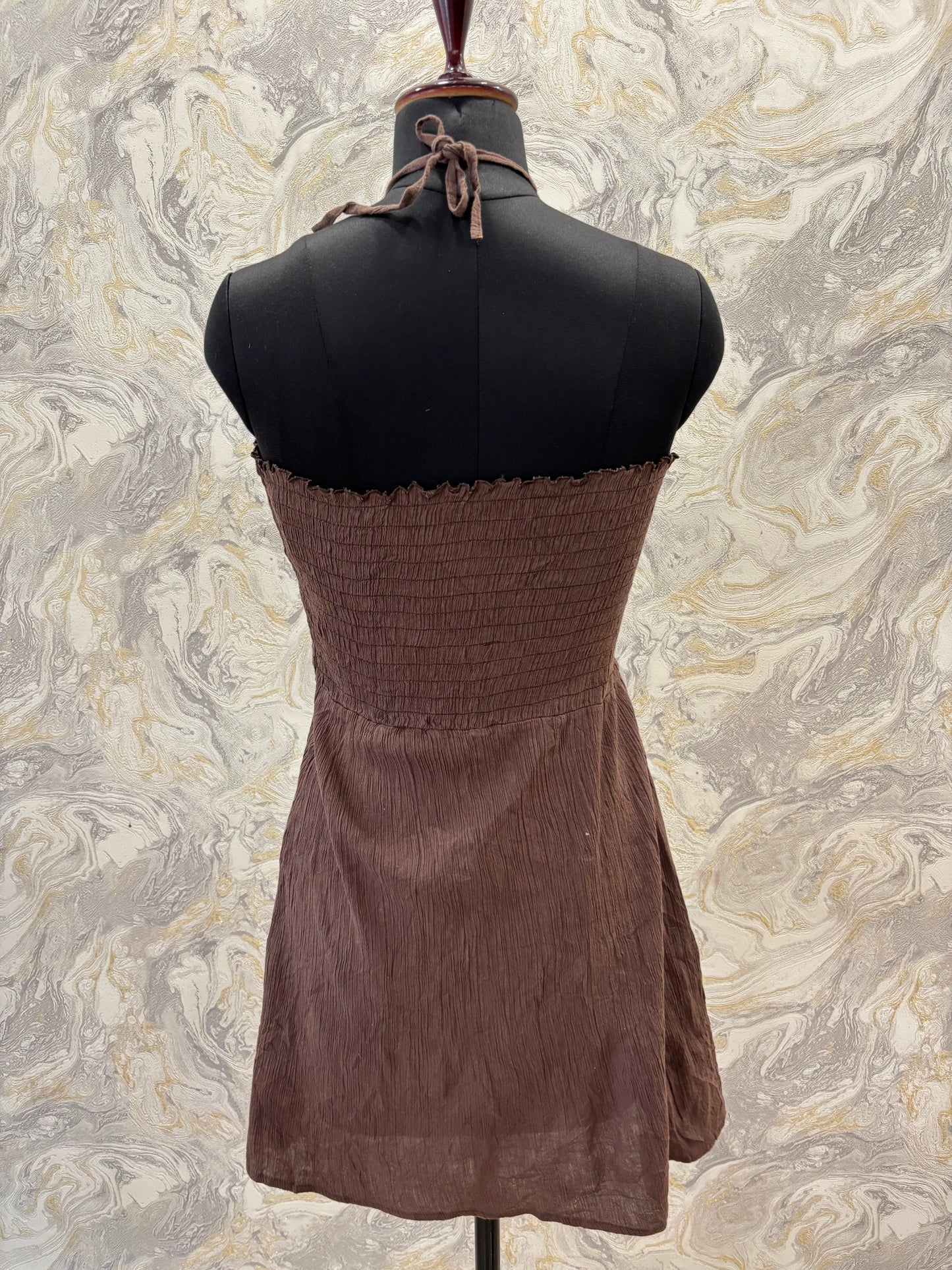Coffee halter neck dress with sequins details