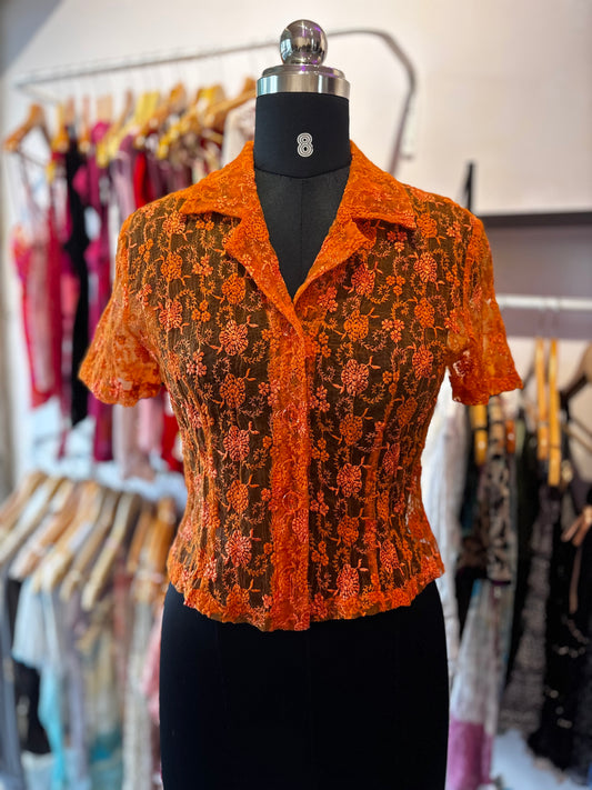 Vintage embroidered organza shirt