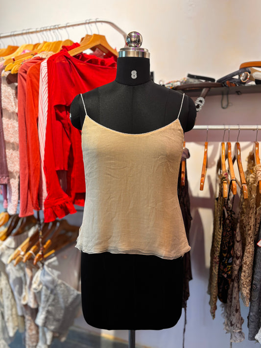 Beige beaded silk top