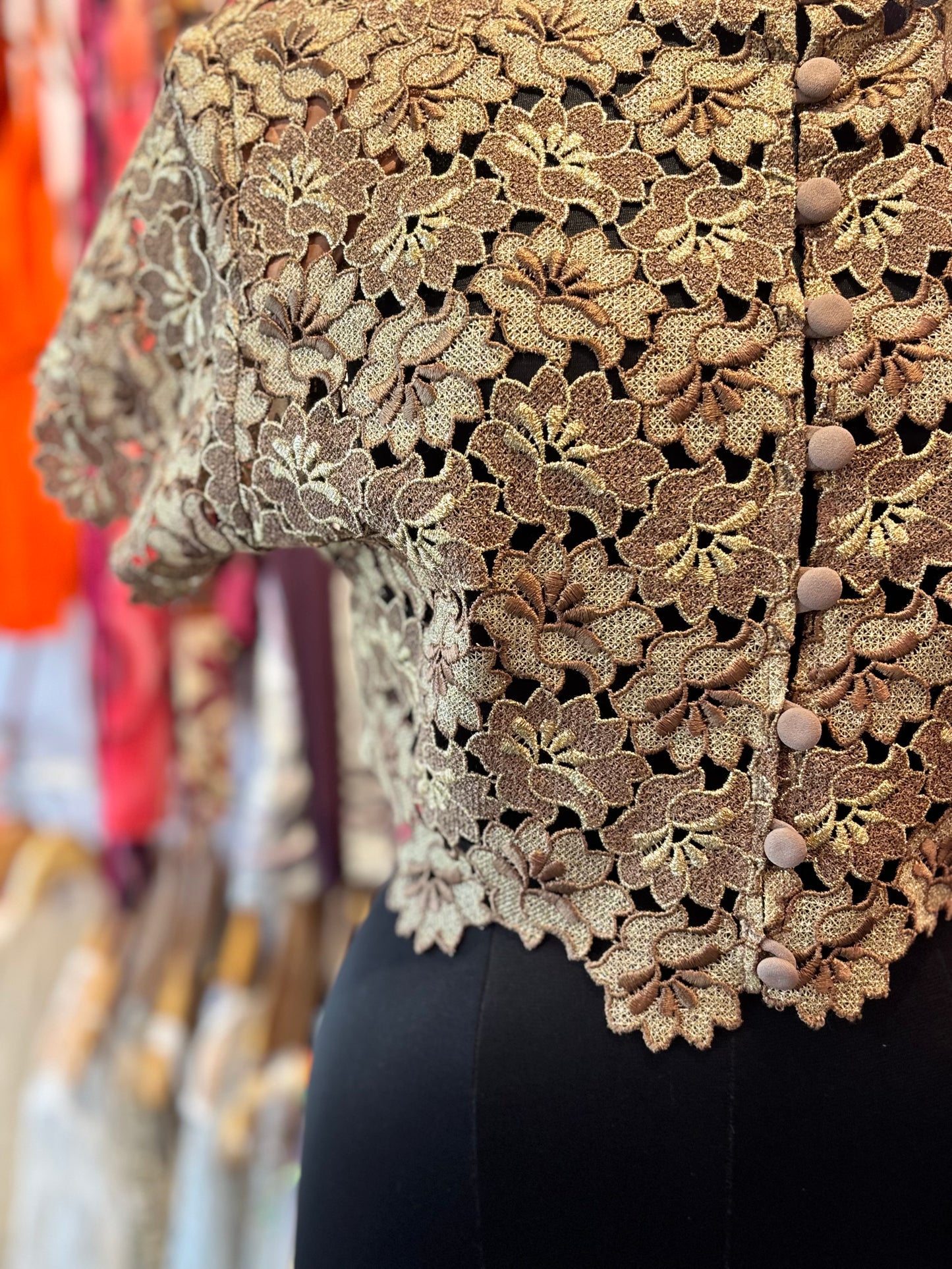 Golden brown flower lace top