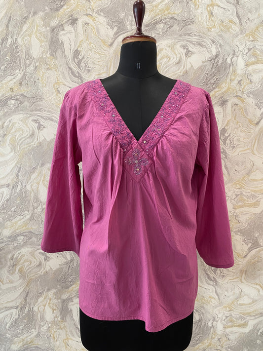 Pink worked neckline