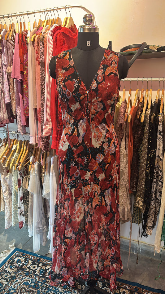 Timeless floral silk dress with bead details