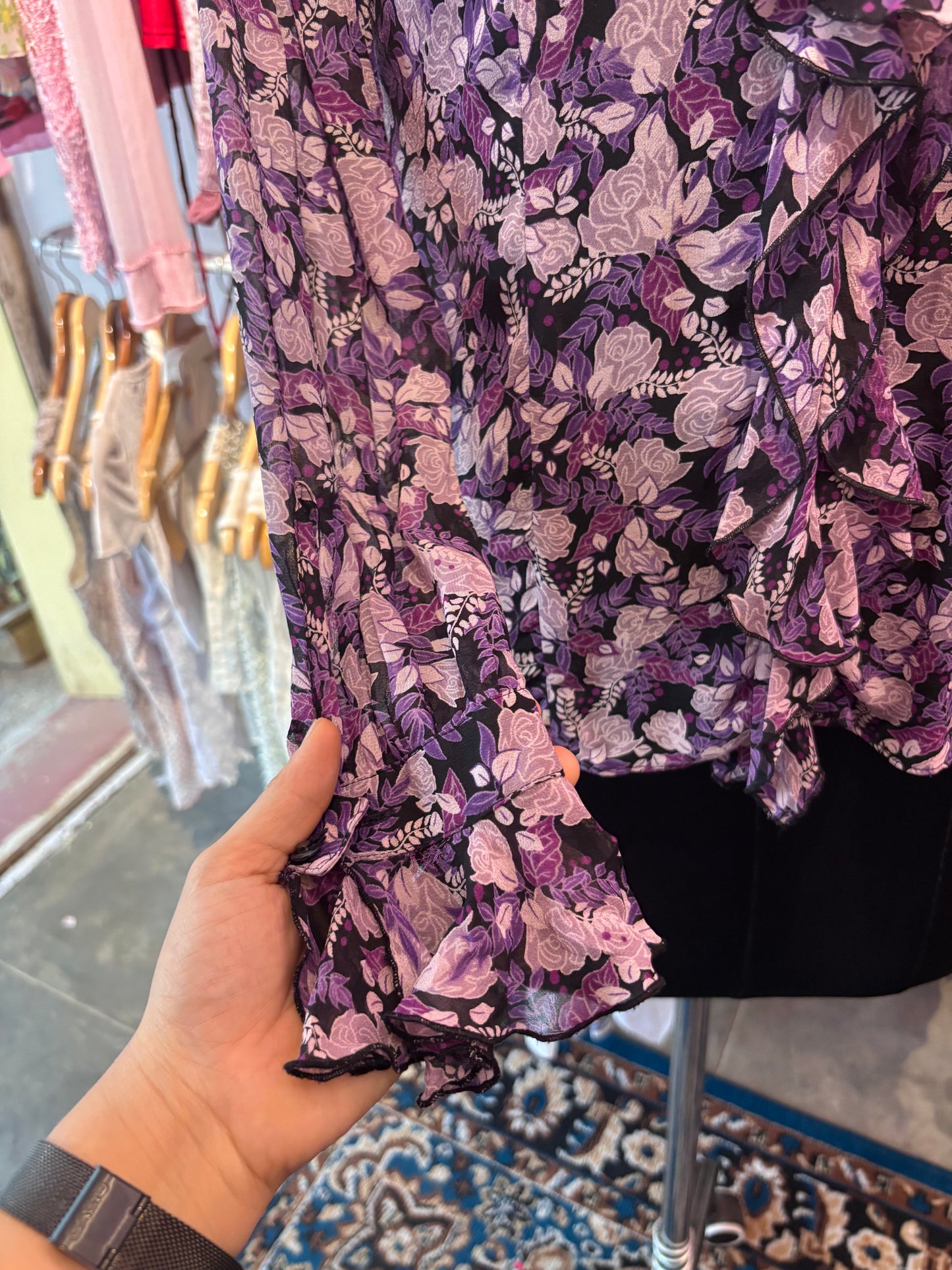 Purple floral silk top