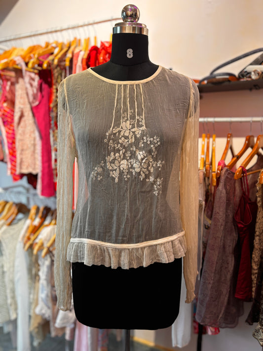 Floral print 100 percent silk blouse