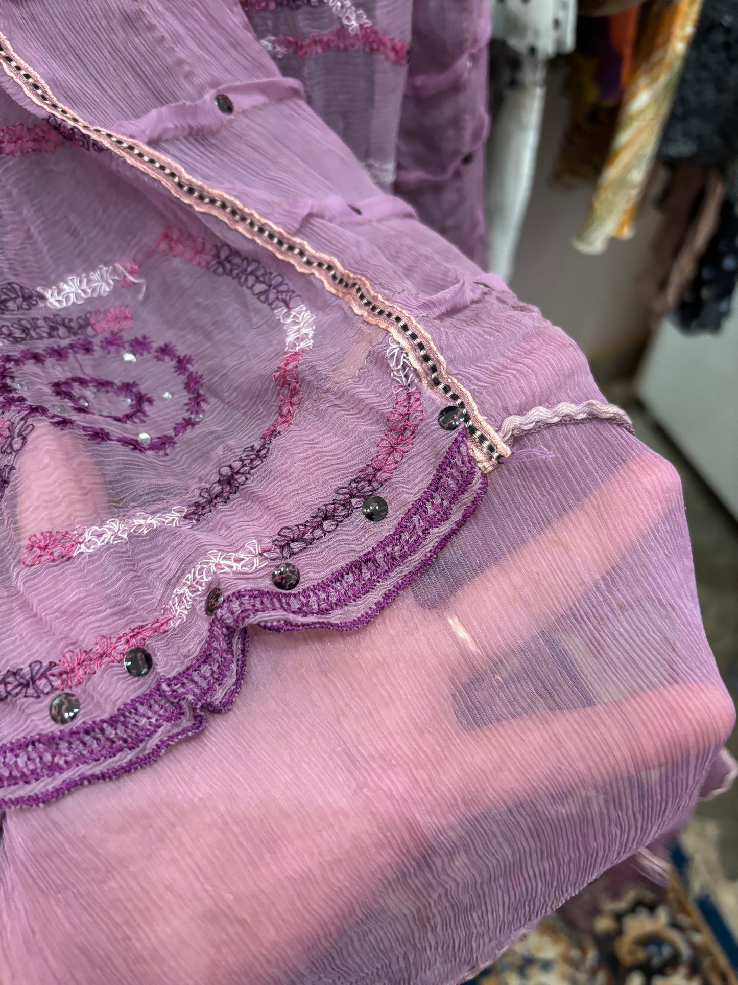 Purple beaded with sequins and thread scarf