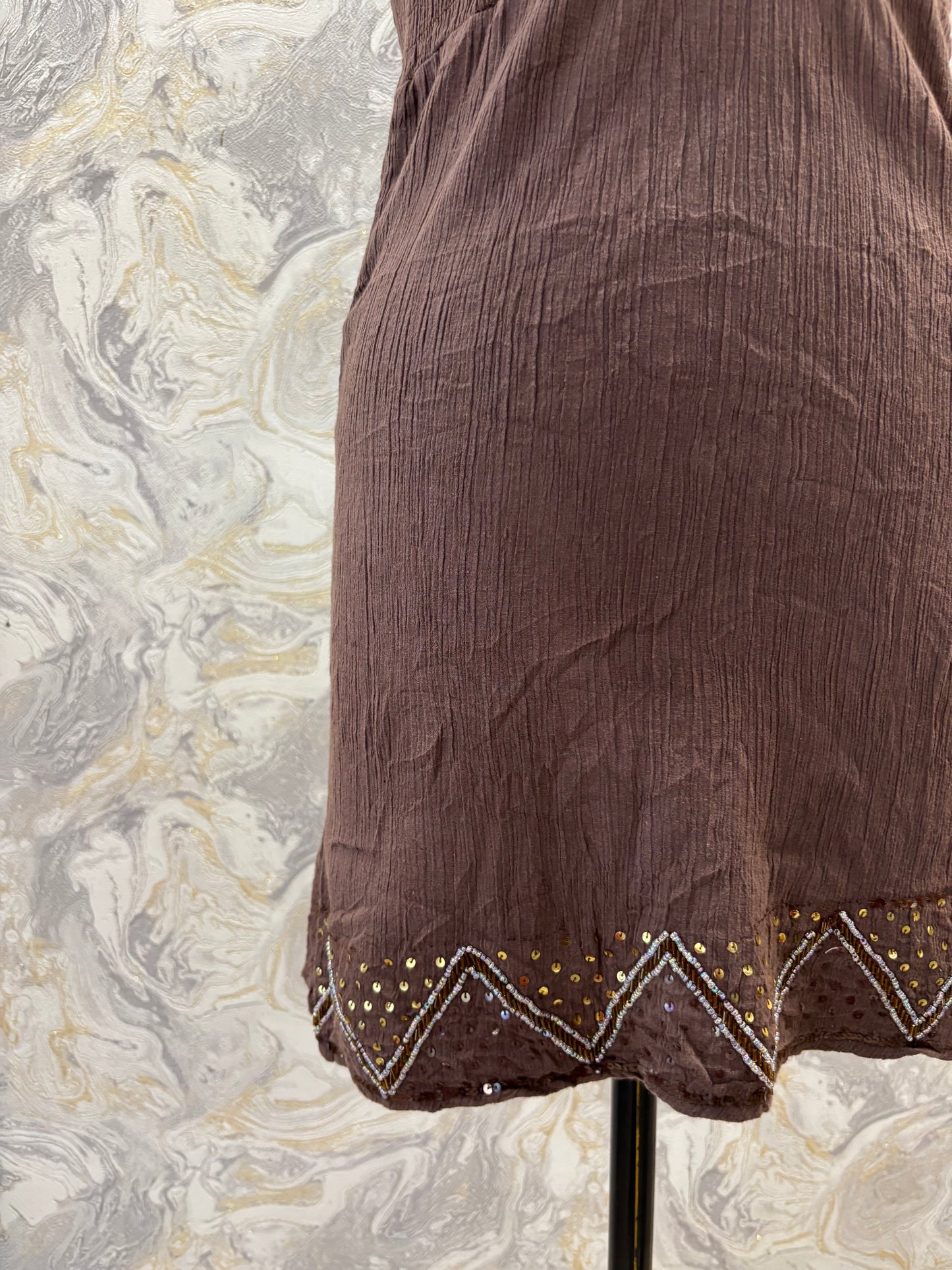 Coffee halter neck dress with sequins details