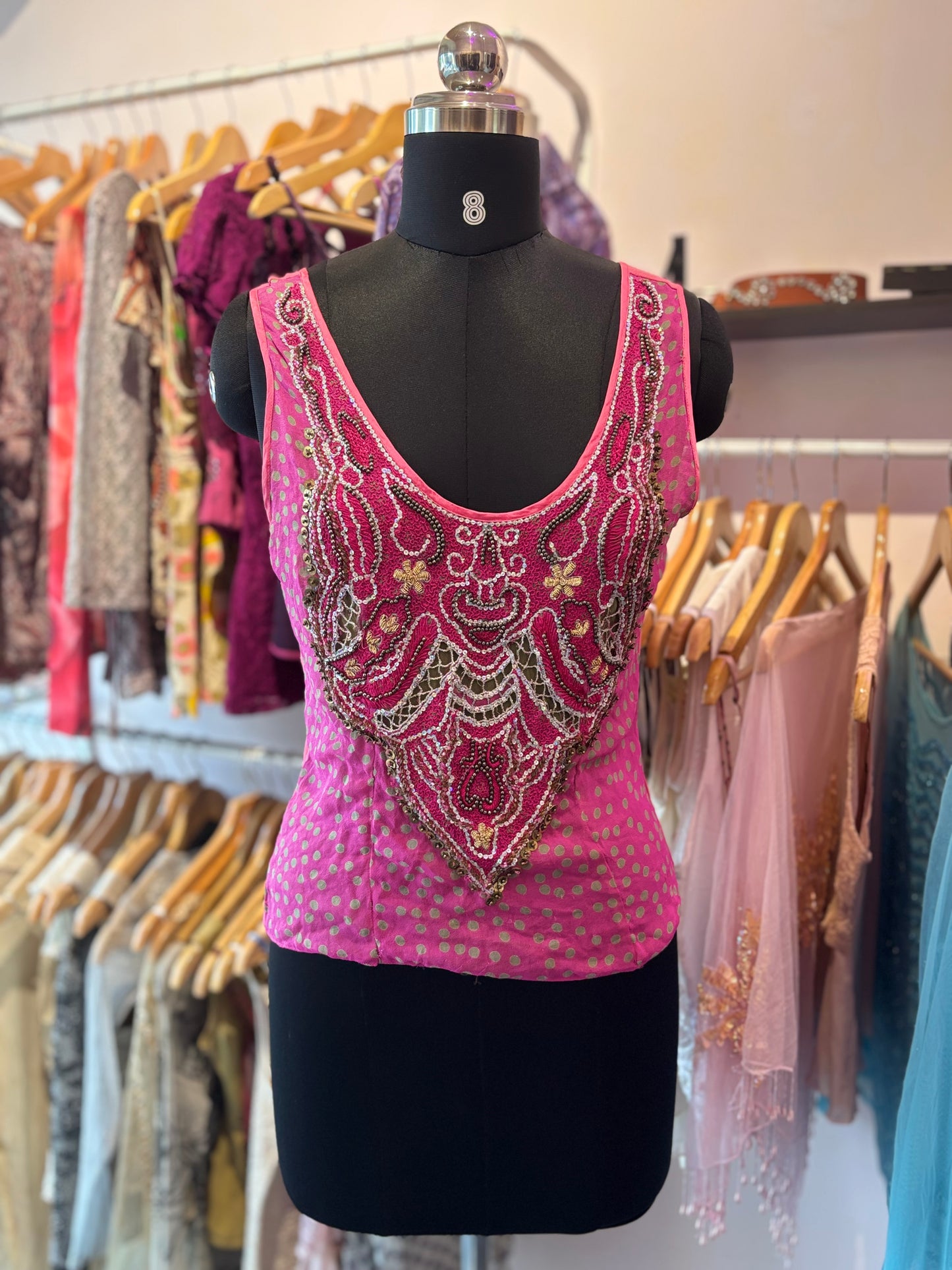 Pink indie beaded top