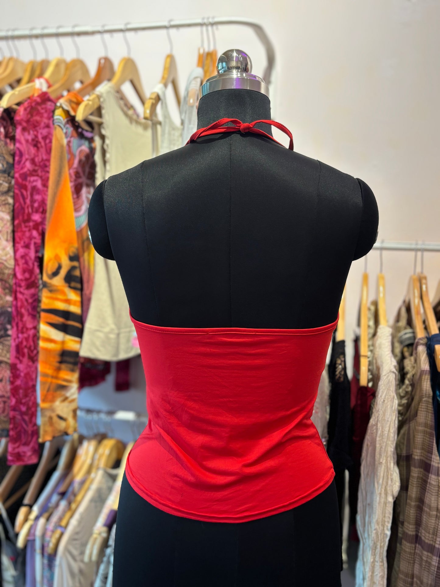 Red halter neck top