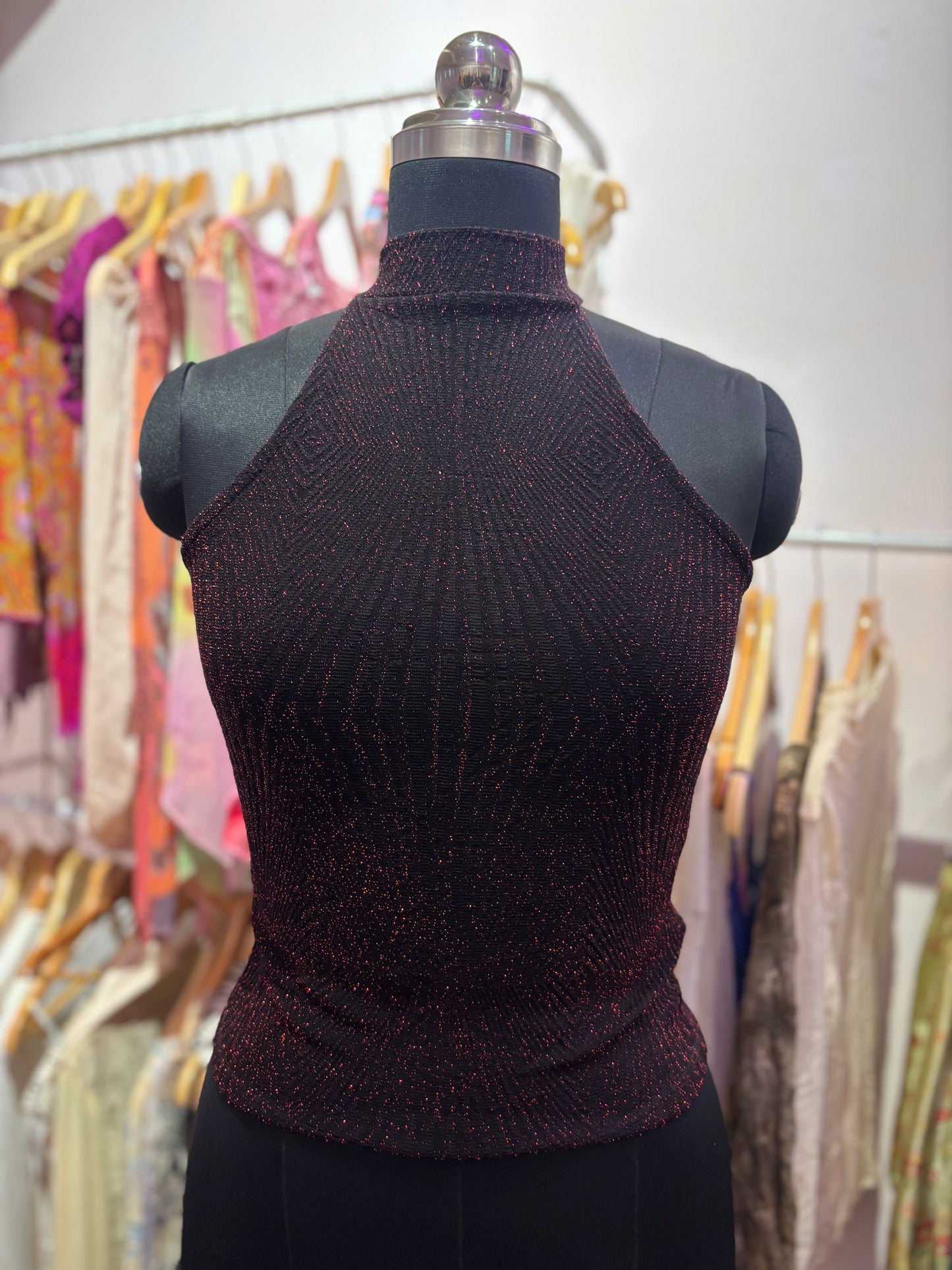 Vintage high neck shimmer top