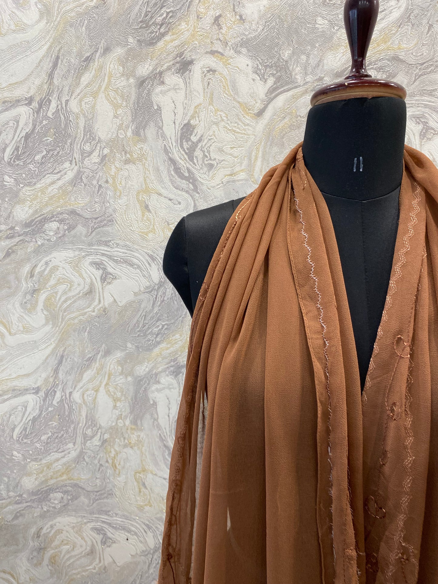 Vintage brown embroidered scarf