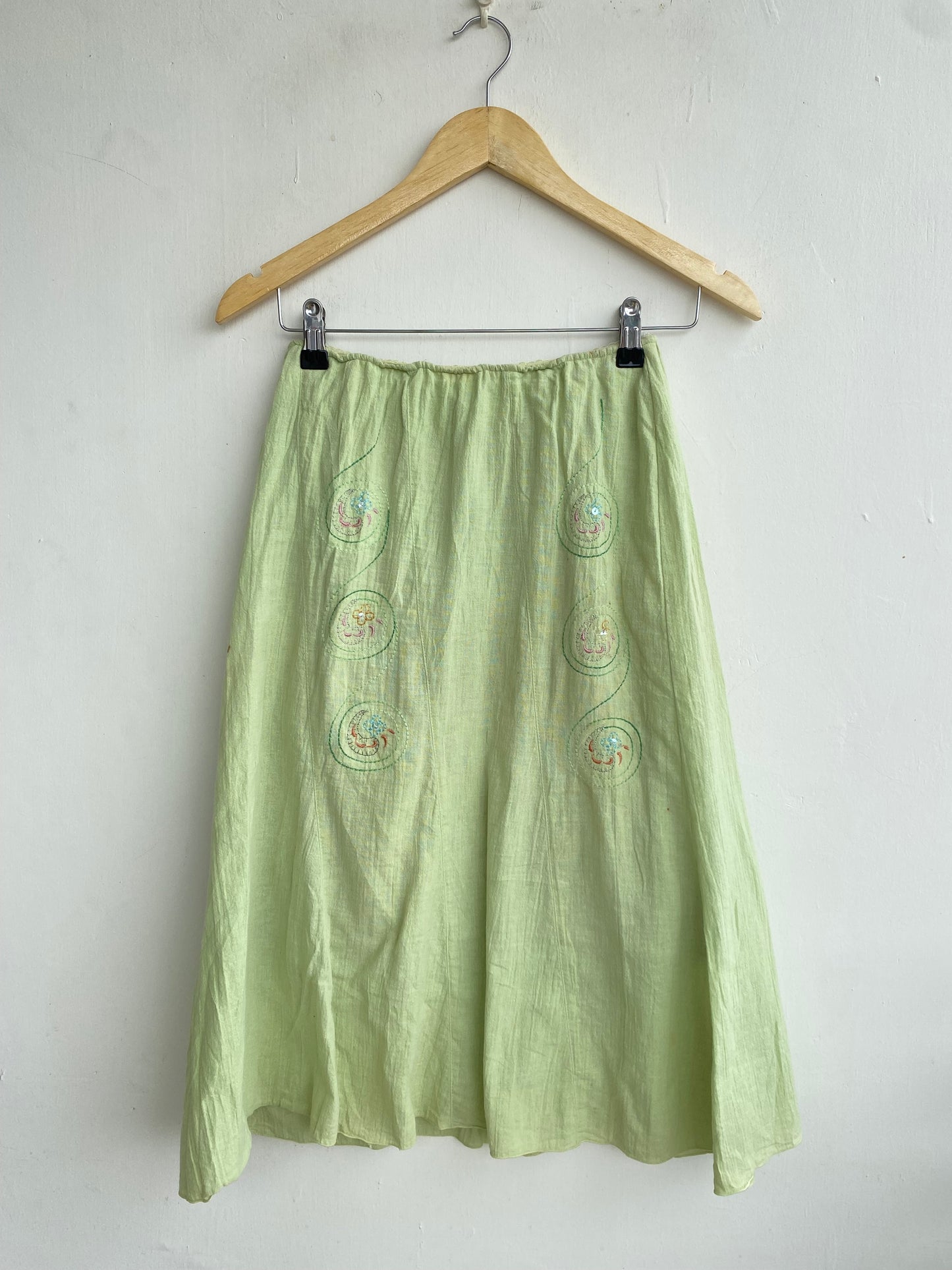 Lime hand embroidered skirt