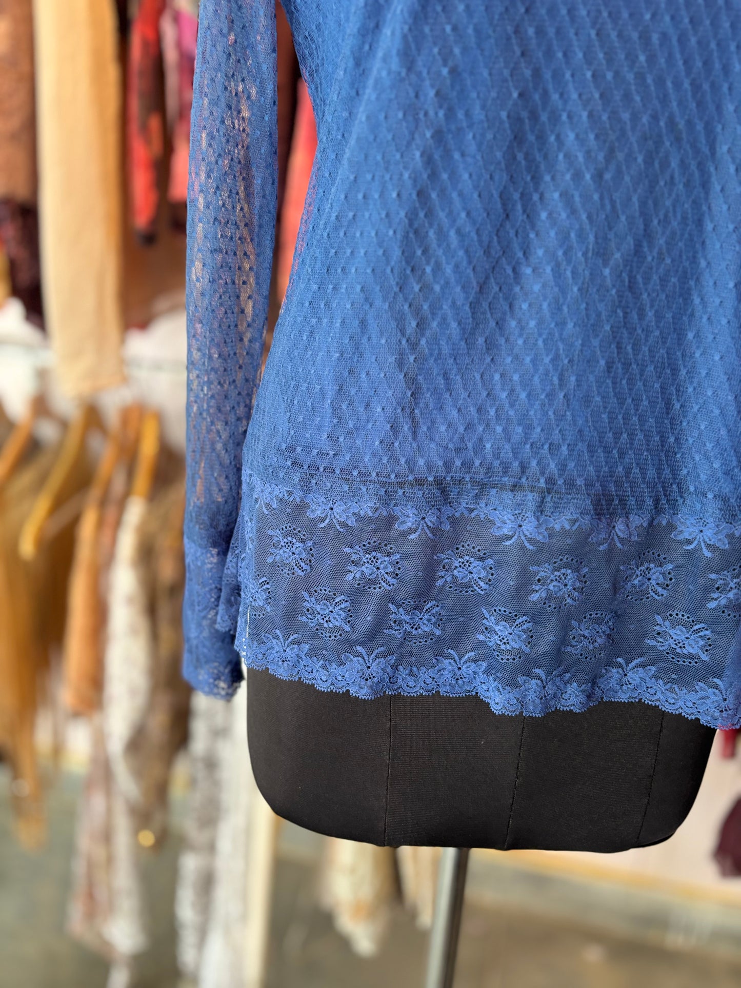 Blue lace turtle neck top