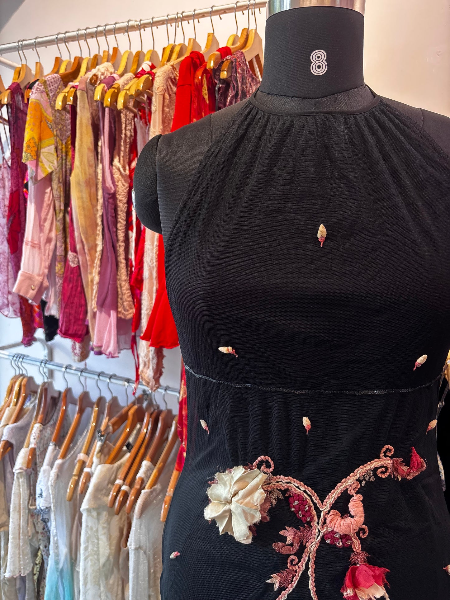 Vintage embroidered motif halter neck dress