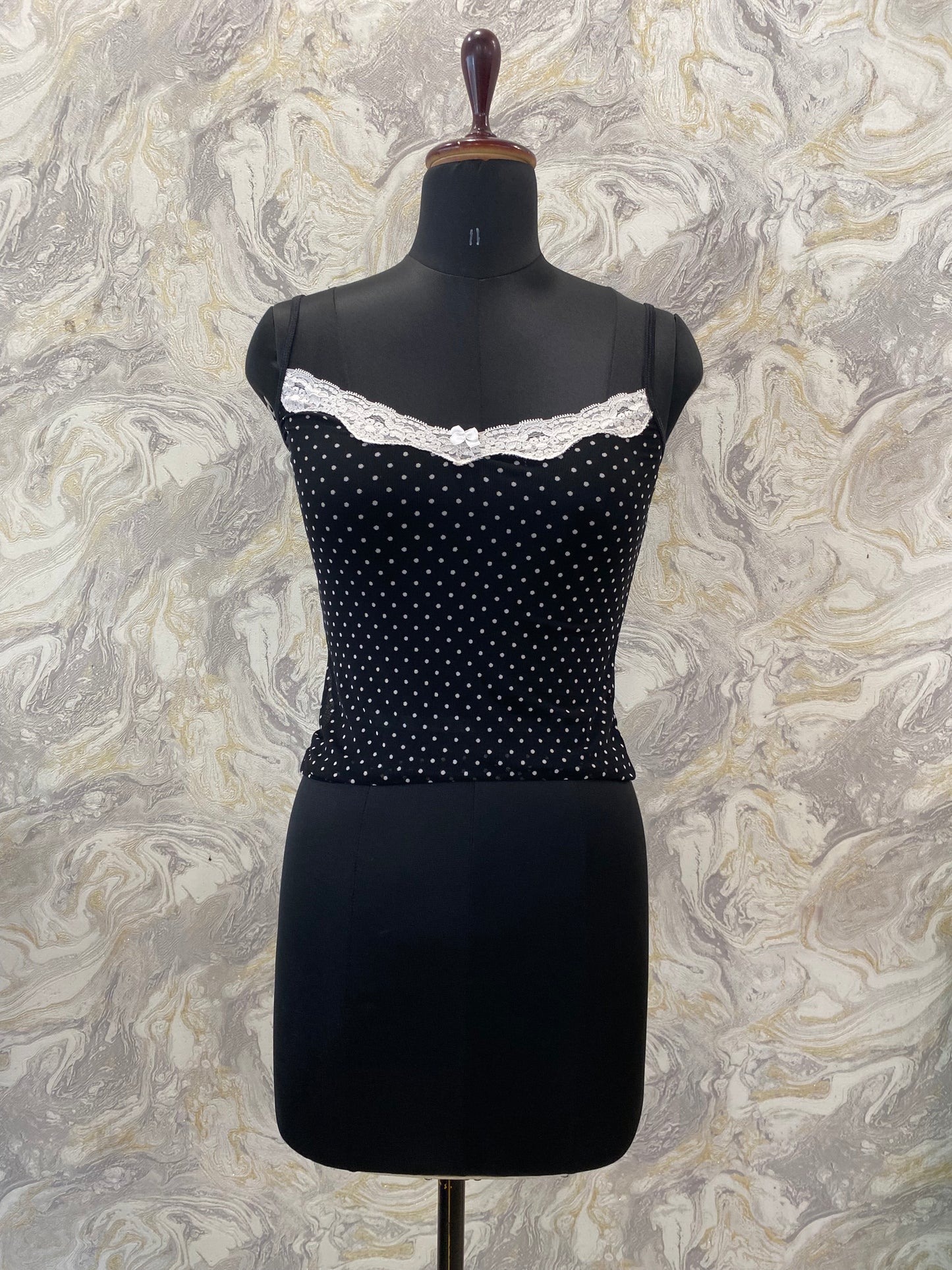 Polka cami with lacy neckline