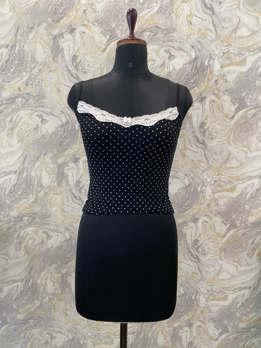 Polka cami with lacy neckline