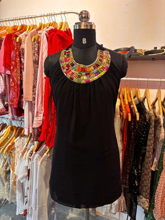 Beaded neck halter neck dress