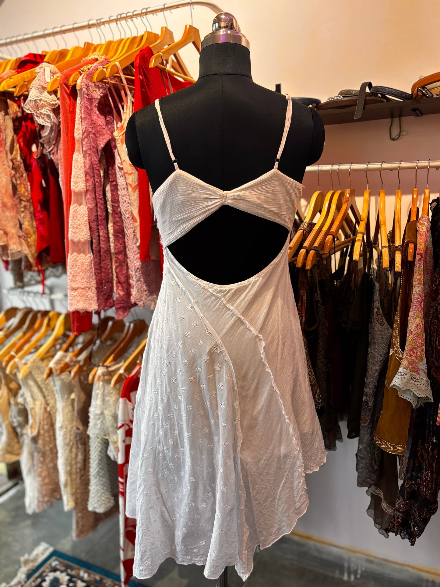 White asymmetrical dress with embroidery