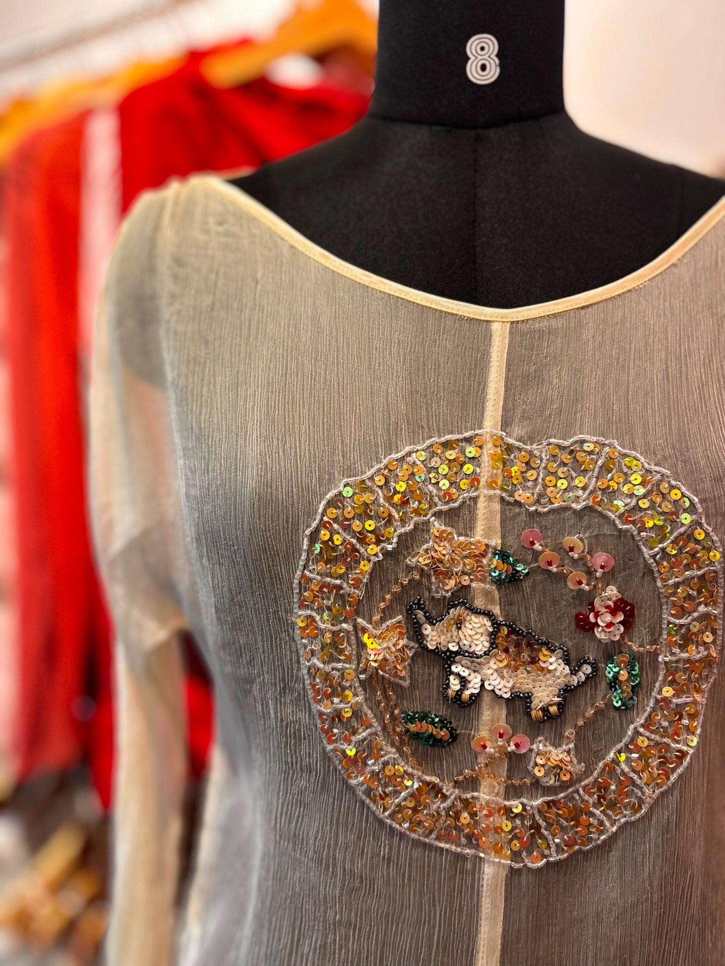 Elephant beaded silk top