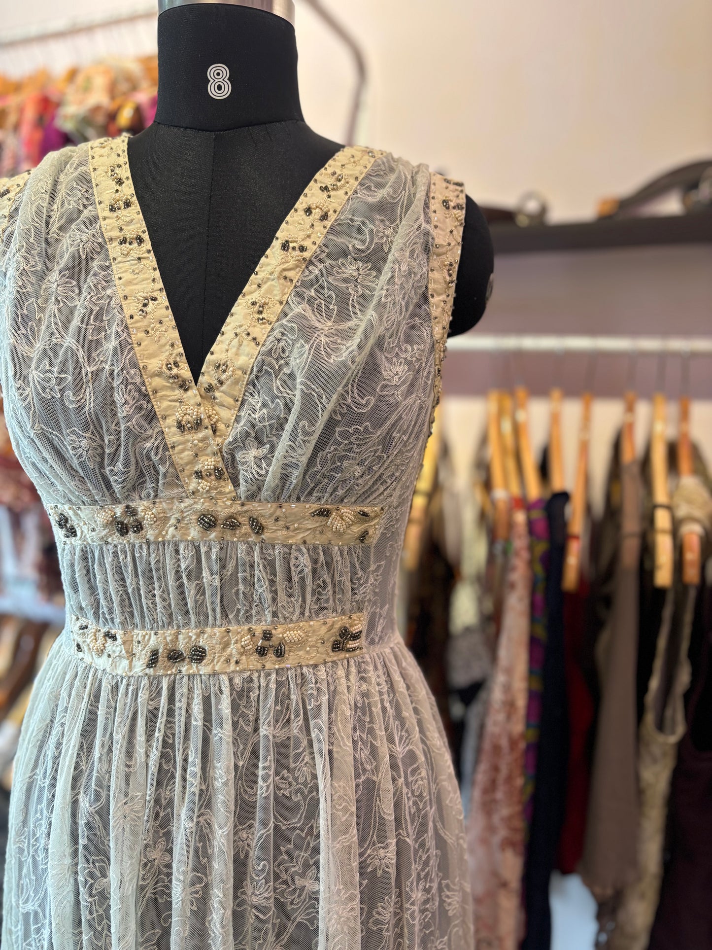 Timeless lacy dress with pearl and bead work