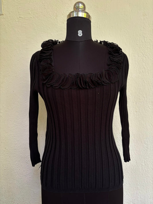 Vintage black roses neck top