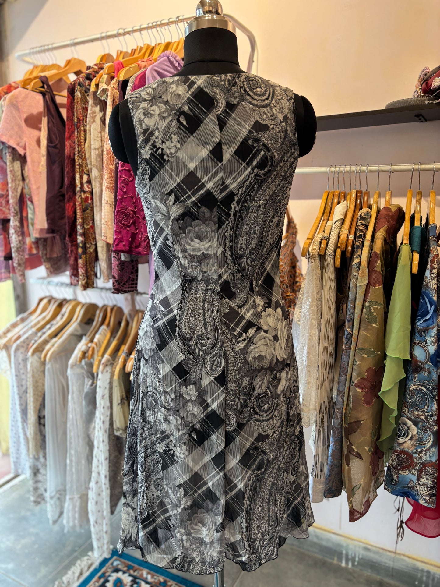 Vintage monochrome paisley rose dress