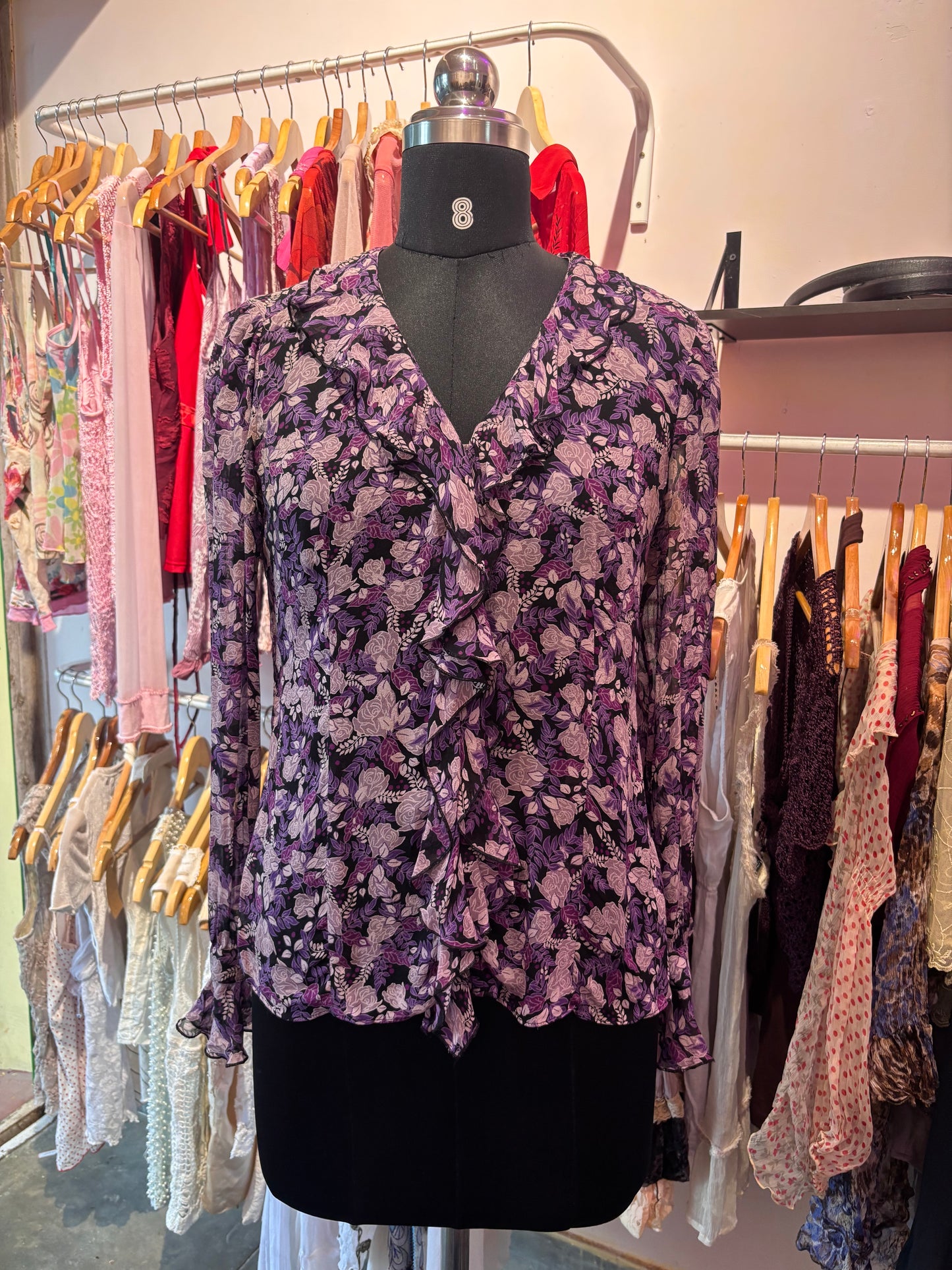 Purple floral silk top