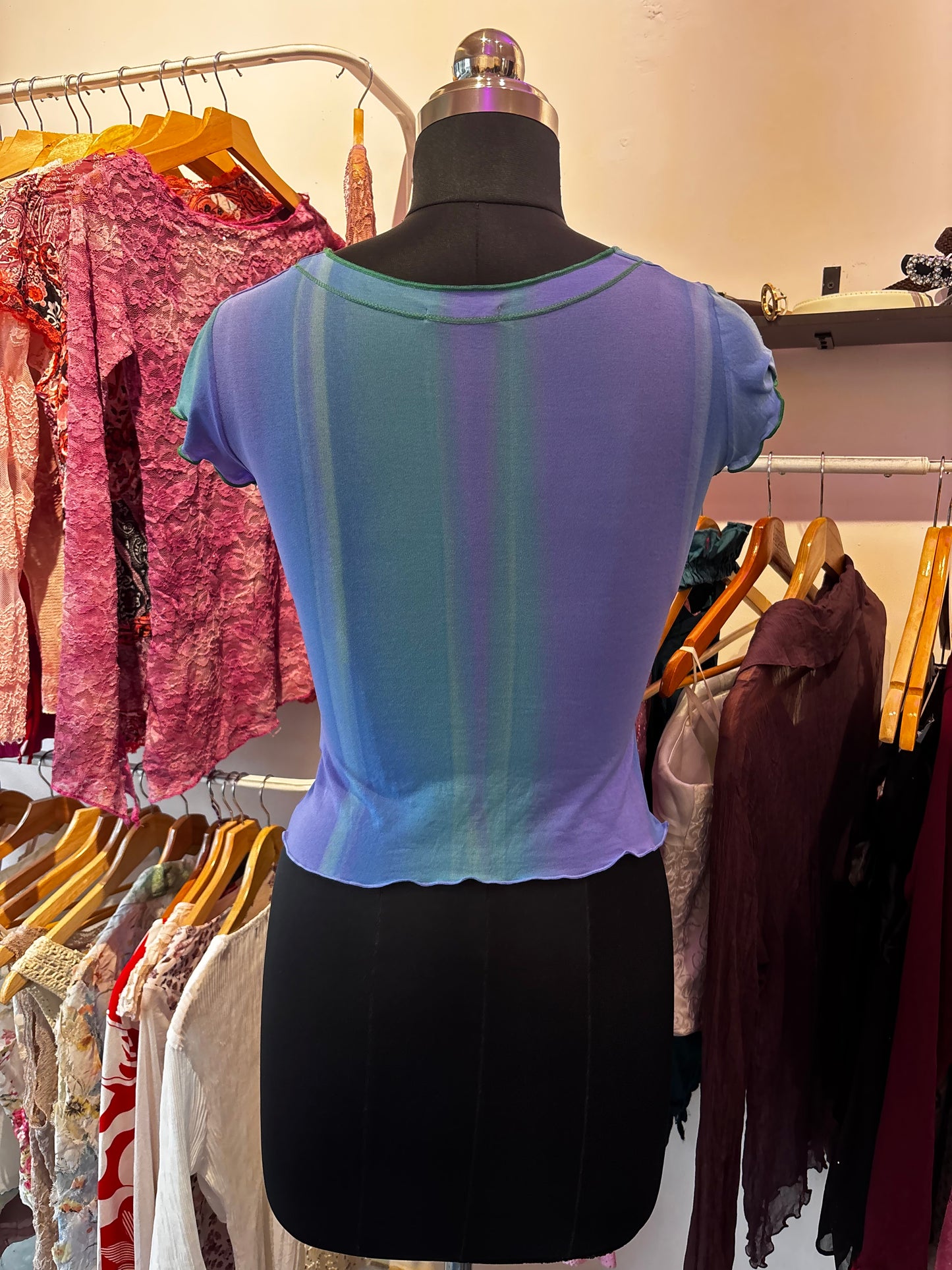 Purple green glitter top