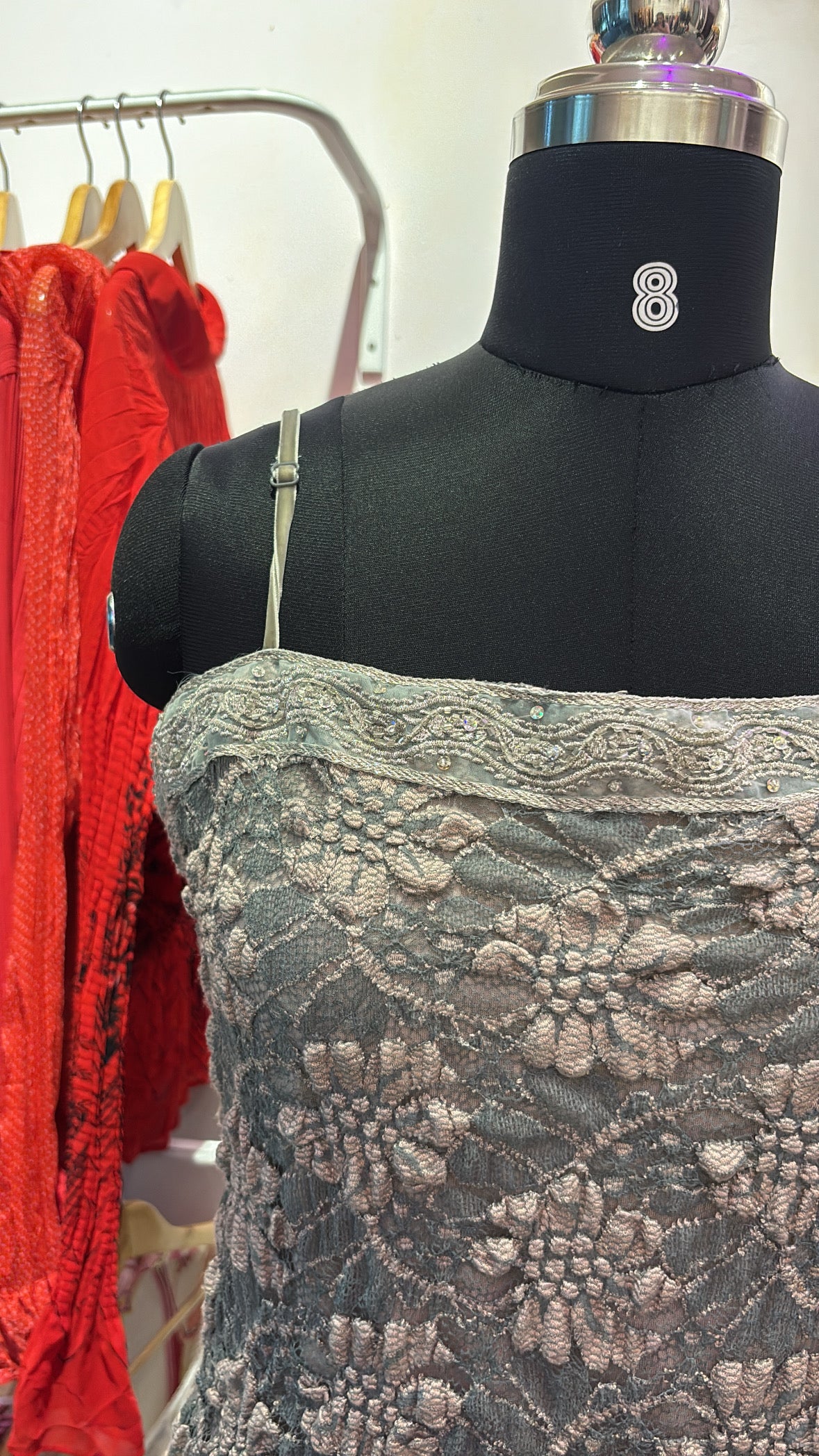 Vintage lace top with bead and sequins details.
