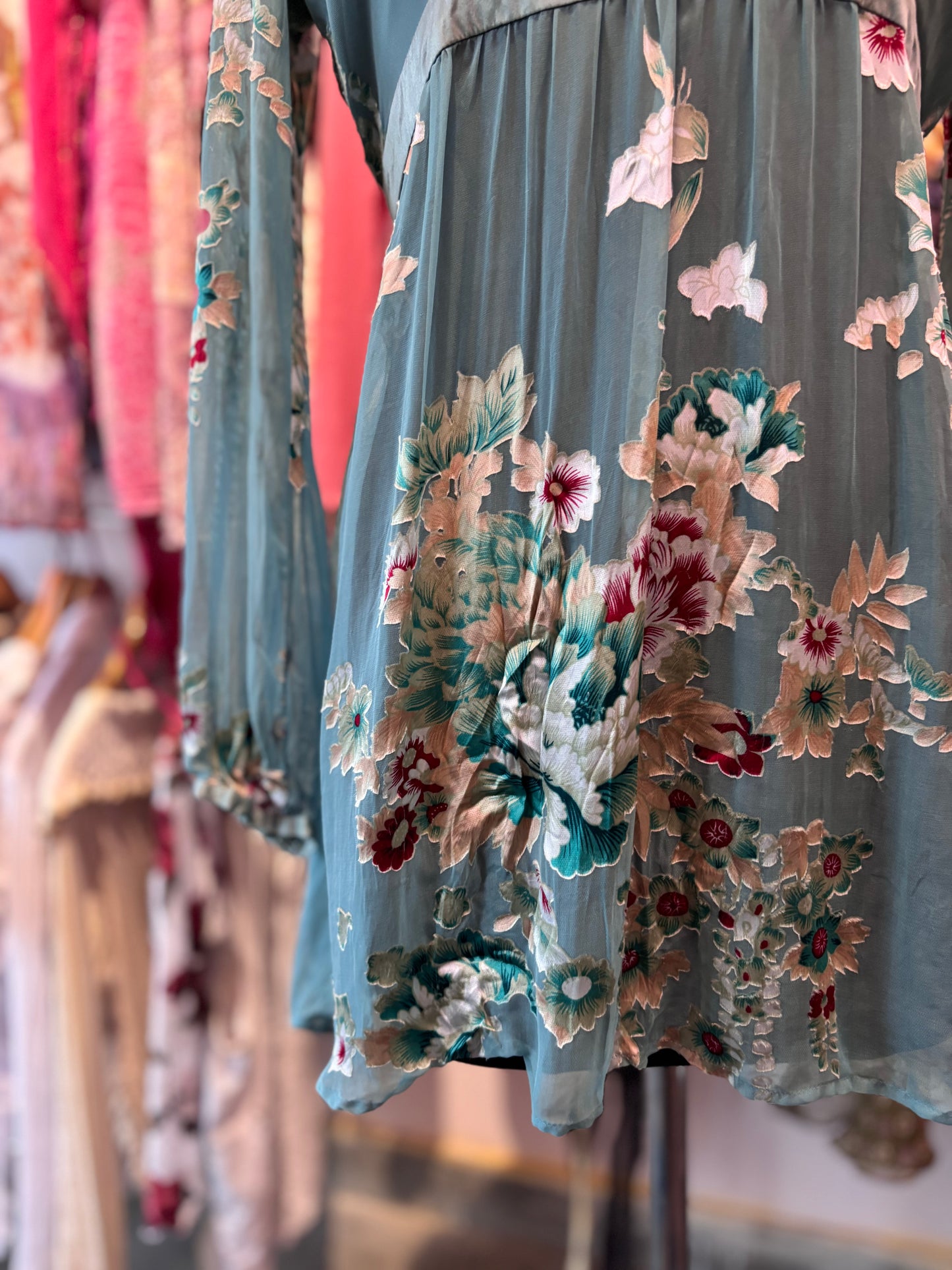 Super vintage green floral silk dress