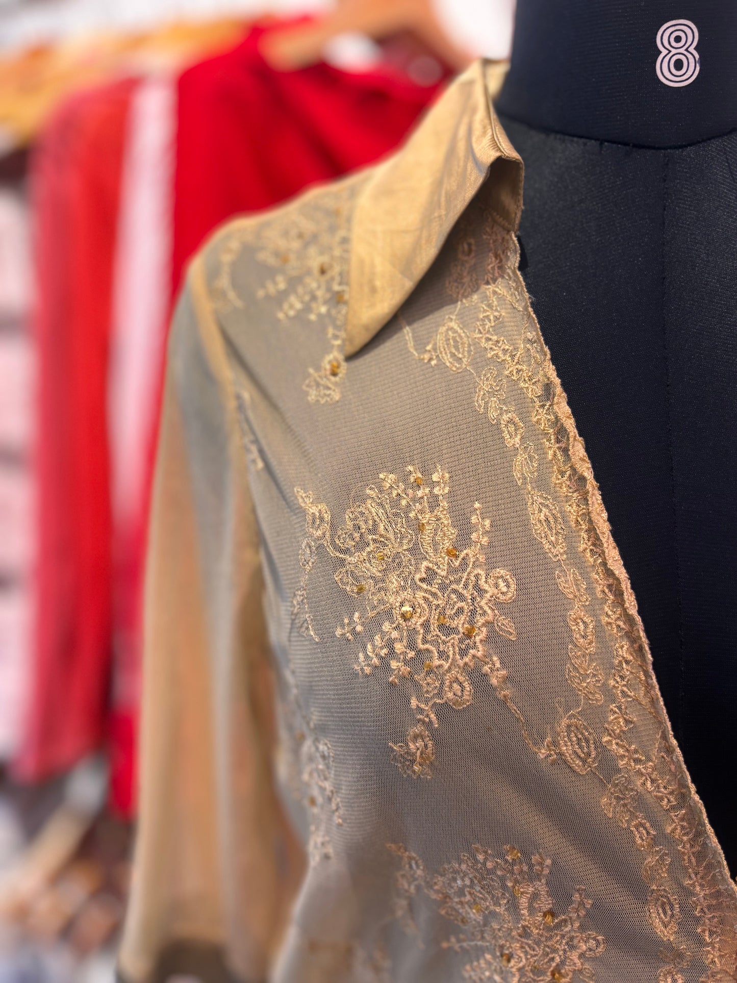 Beige vintage beaded embroidered top