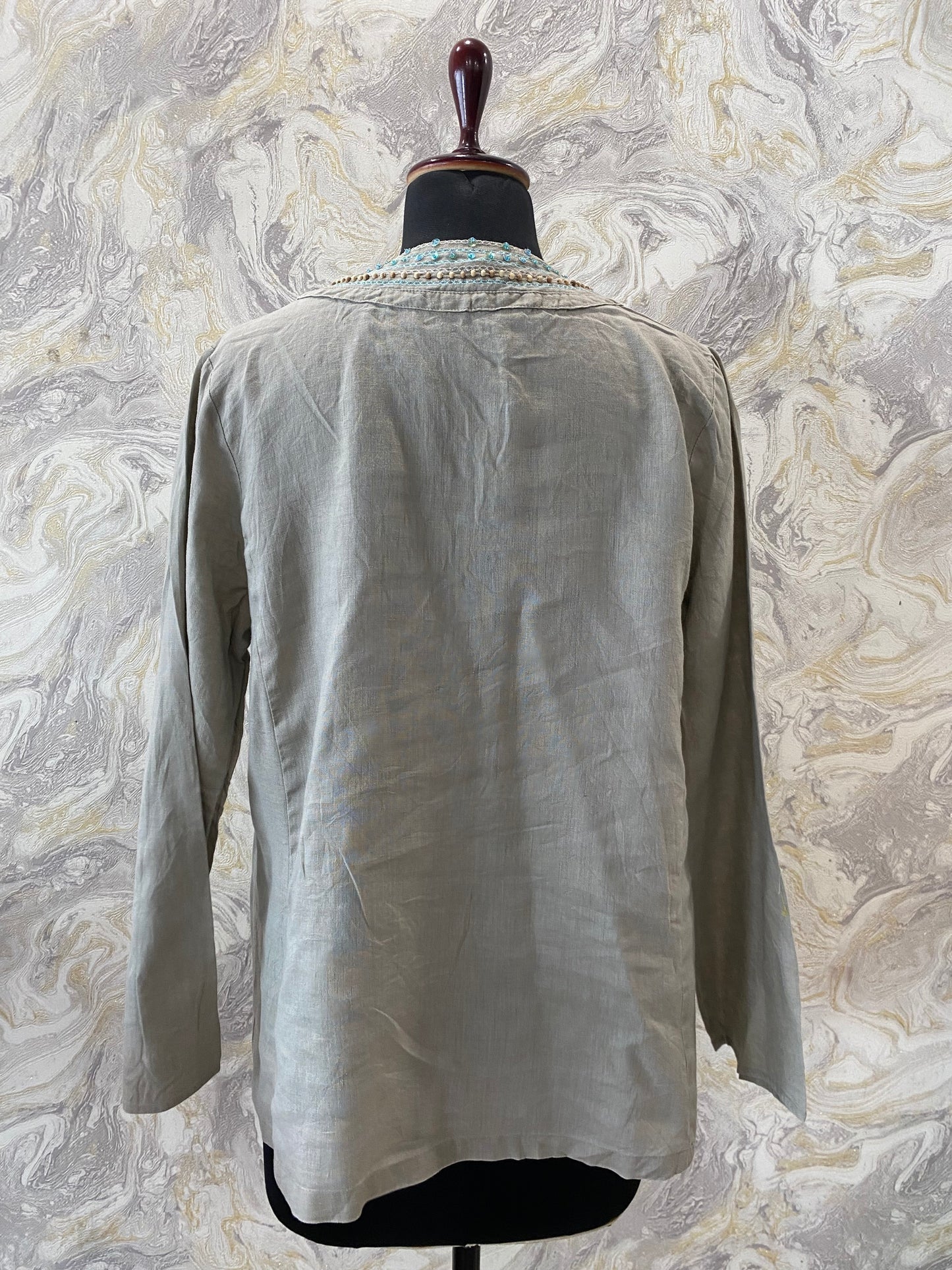 Grey linen with bead work neckline