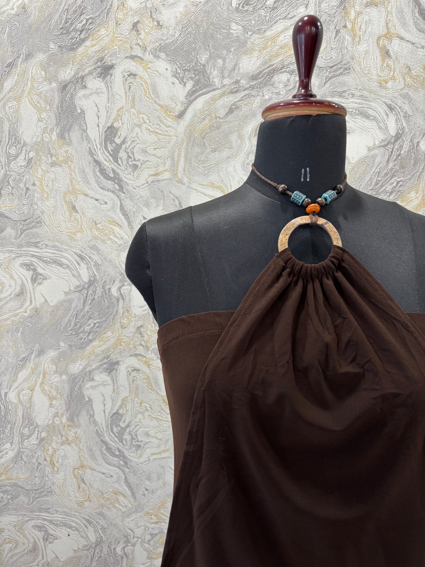 Coffee halter neck top