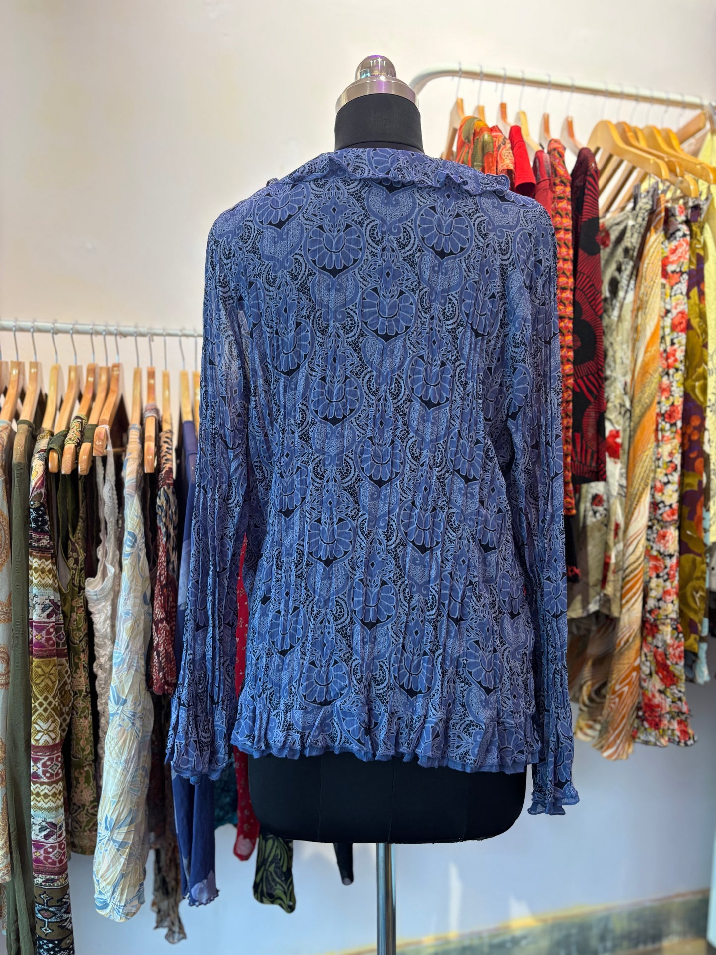 Indigo crinkled ruffle shirt