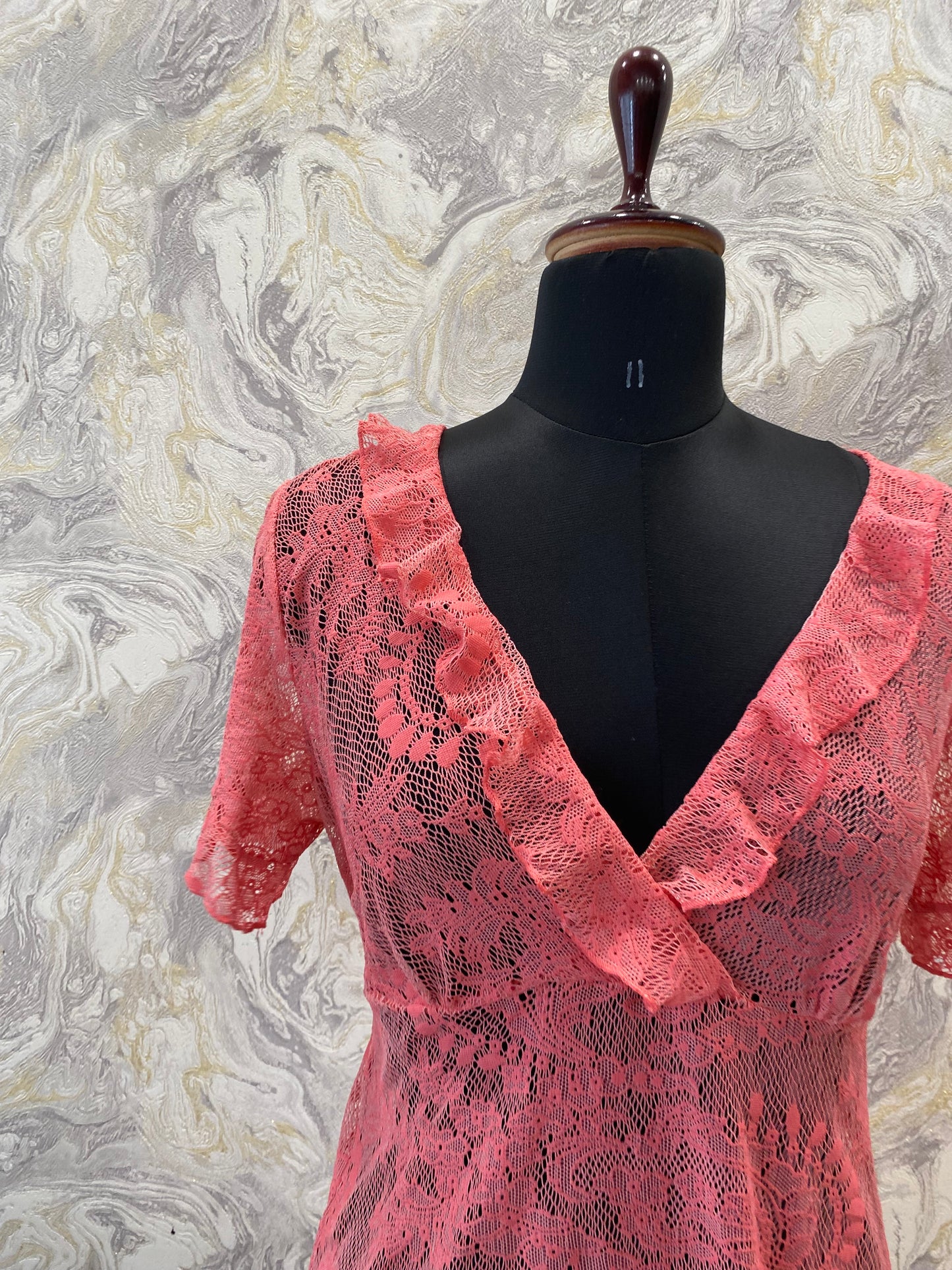 Pink lacy ruffle neck top